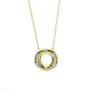 Tiffany Dots Circle Diamond Necklace Yellow Gold (18K)Platinum Diamond MenWomen Fashion Pendant Necklace (Gold) - Photo 1