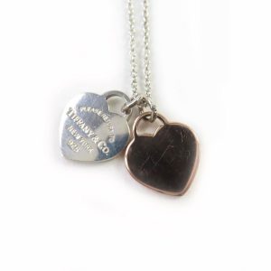 TIFFANY & Co. Return to Tiffany Double Heart Tag Pendant in AG925 Metal Silver and Pink Gold 2.89g Total Weight Women’s - Photo 1