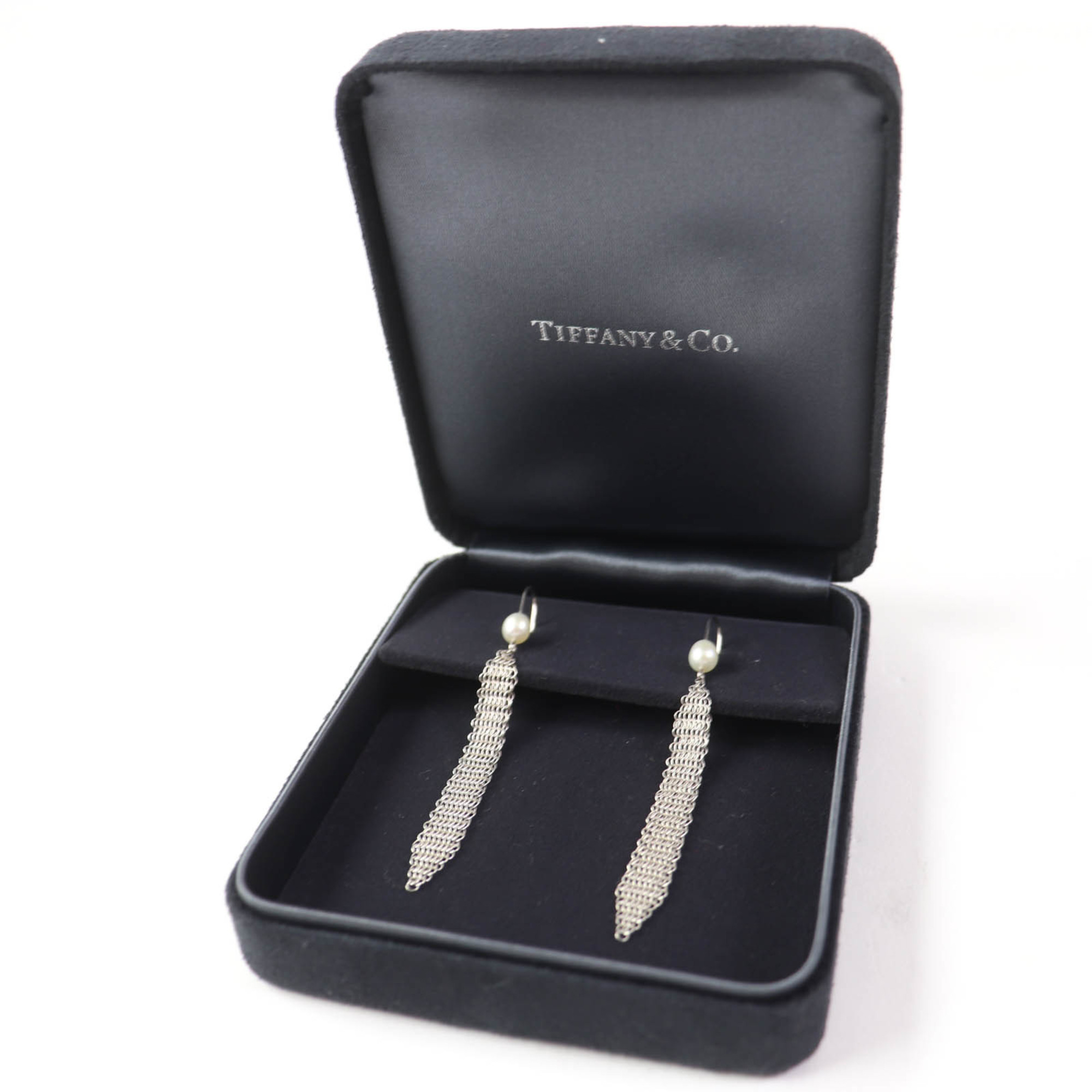 TIFFANY & Co. AG925 Silver Mesh Tassel Earrings with Pearls (for both ears) 1.8g Women’s Case - Photo 2