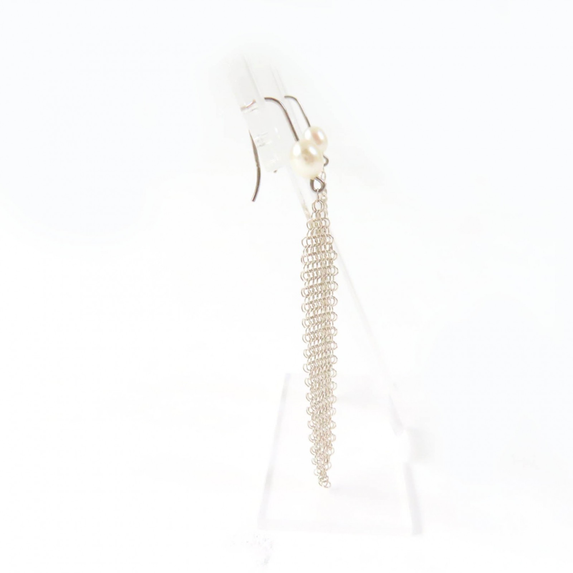 TIFFANY & Co. AG925 Silver Mesh Tassel Earrings with Pearls (for both ears) 1.8g Women’s Case - Photo 5
