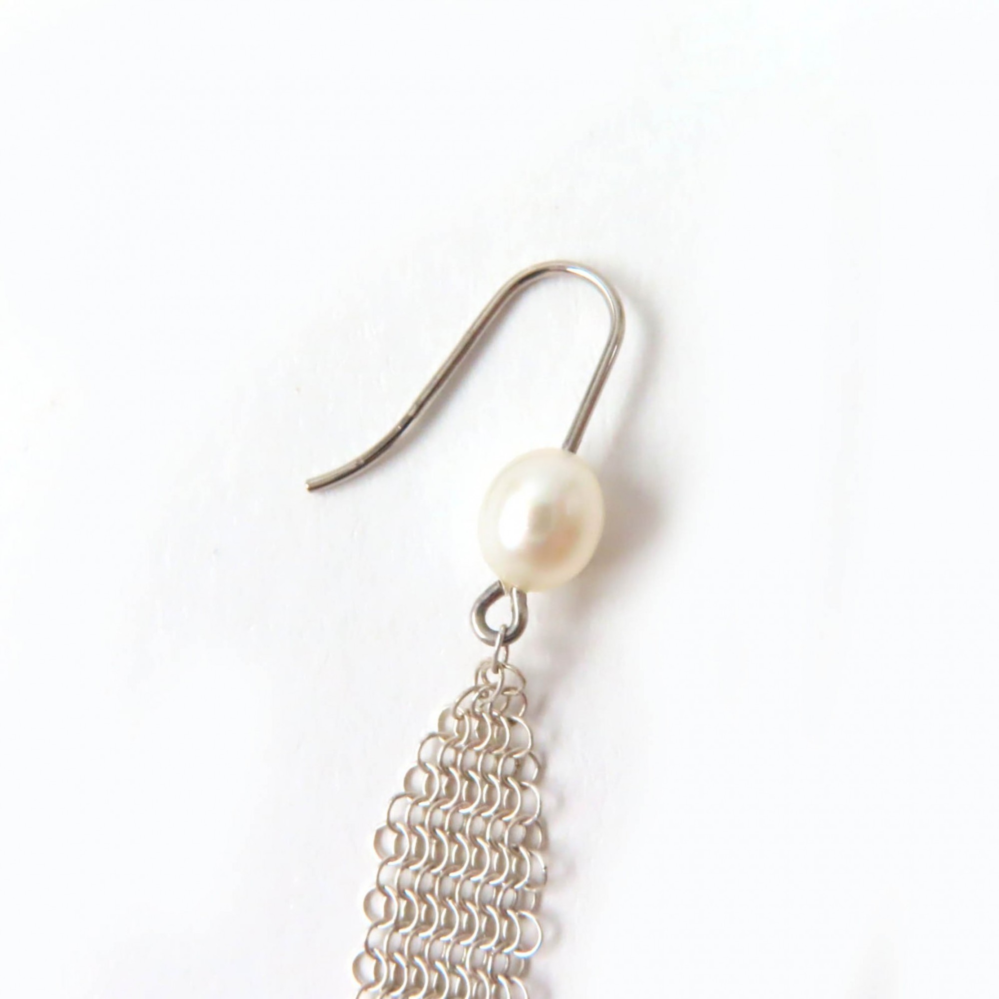 TIFFANY & Co. AG925 Silver Mesh Tassel Earrings with Pearls (for both ears) 1.8g Women’s Case - Photo 7