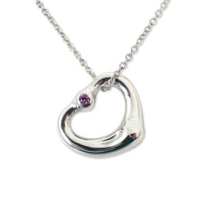 TIFFANY 925 Pink Sapphire Heart Pendant Necklace j88-10 - Photo 1