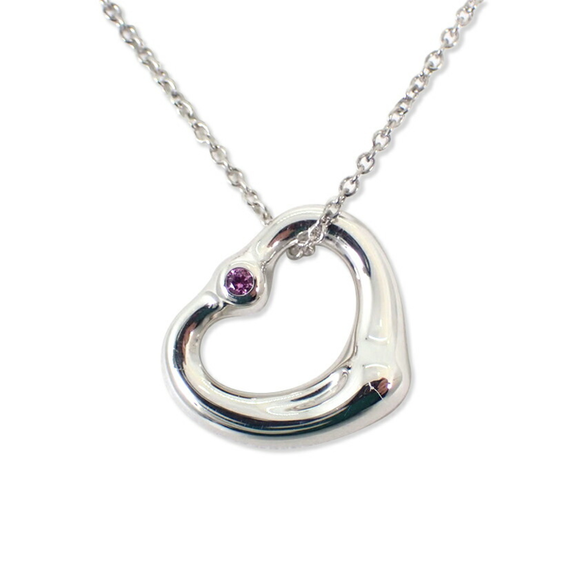 TIFFANY 925 Pink Sapphire Heart Pendant Necklace j88-10 - Photo 2