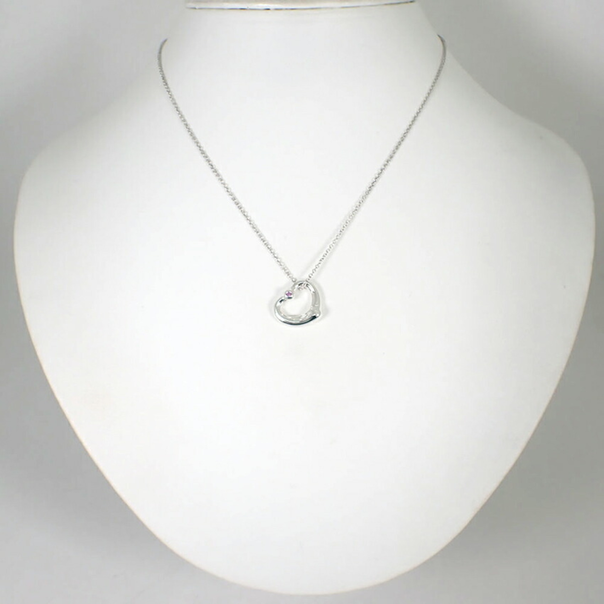 TIFFANY 925 Pink Sapphire Heart Pendant Necklace j88-10 - Photo 3