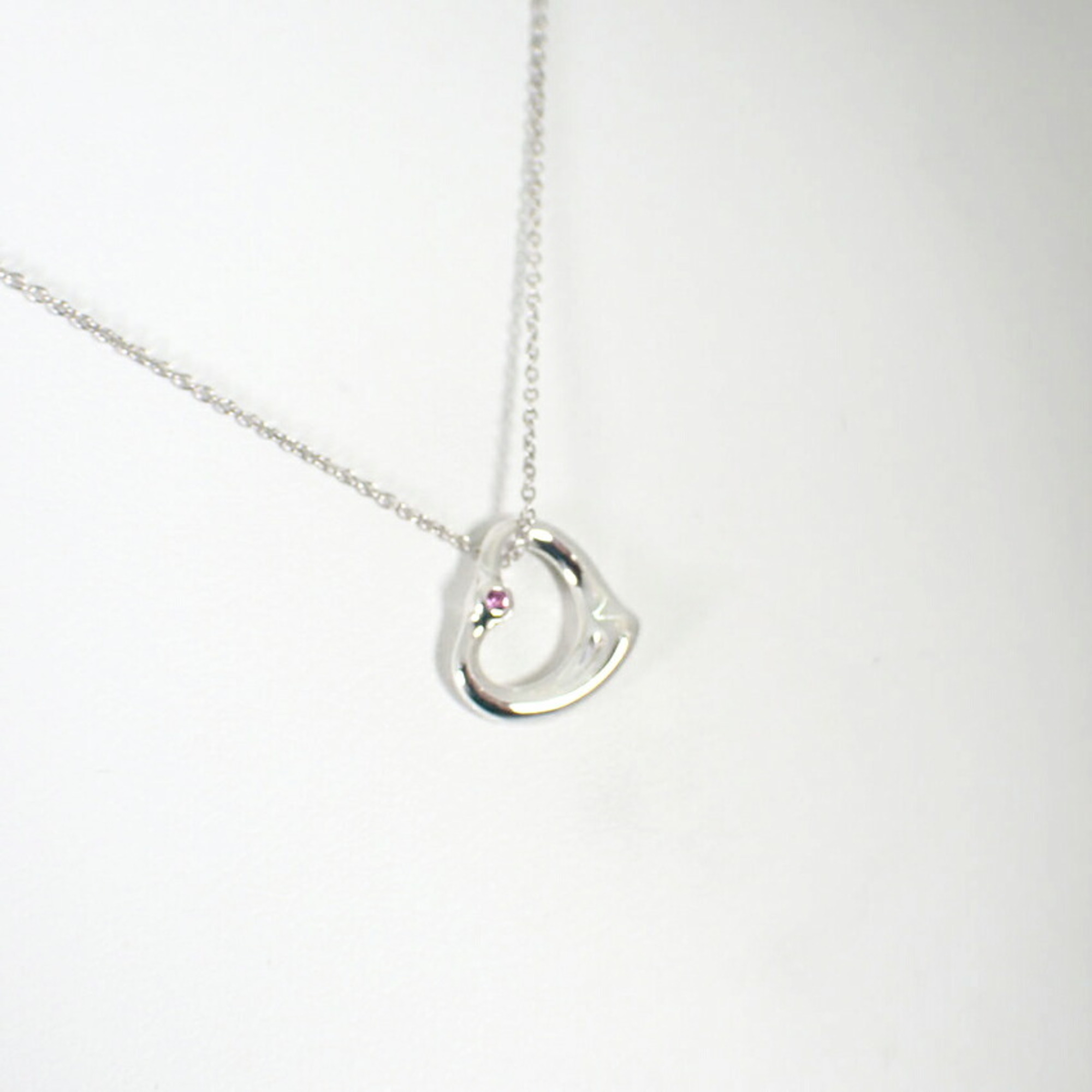 TIFFANY 925 Pink Sapphire Heart Pendant Necklace j88-10 - Photo 4