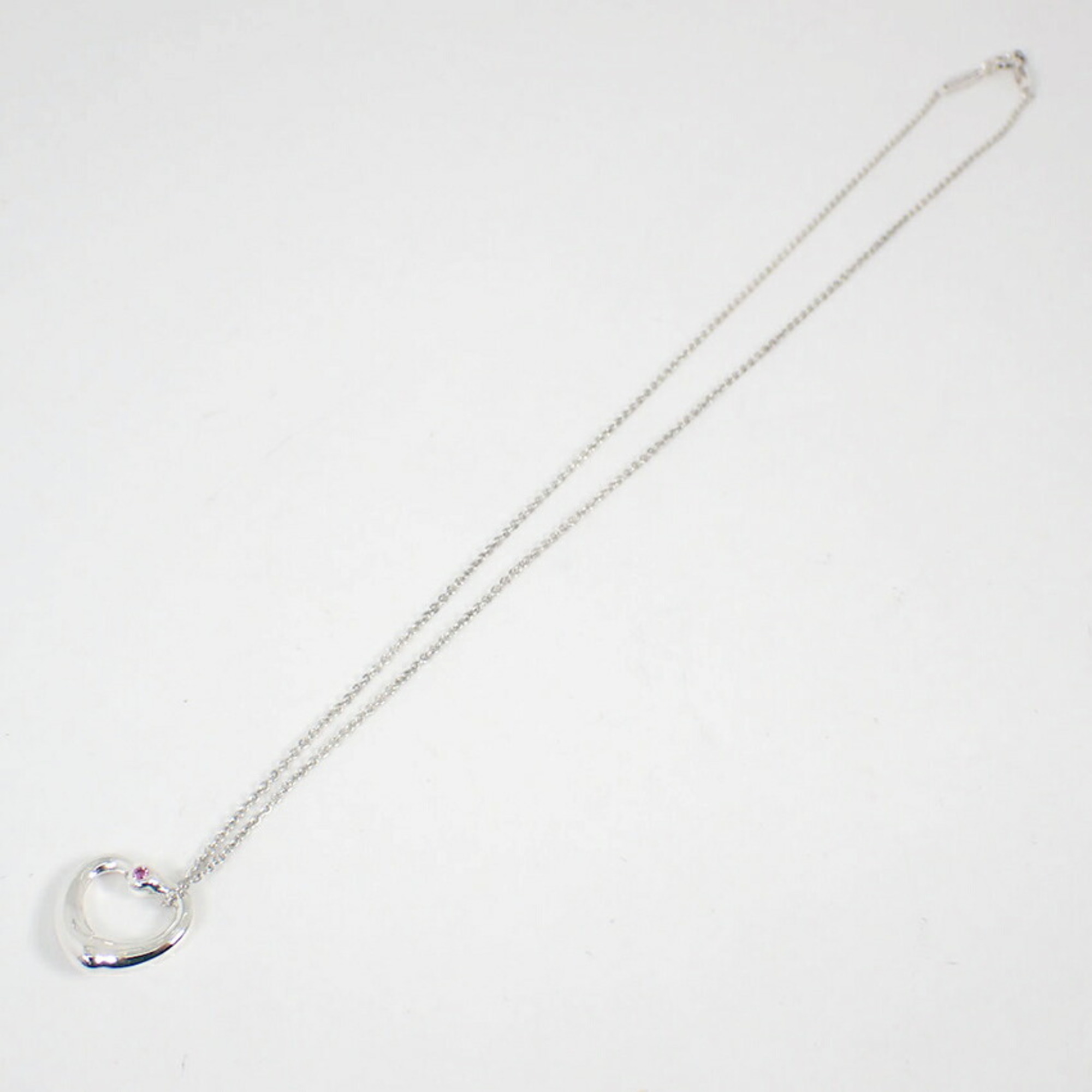 TIFFANY 925 Pink Sapphire Heart Pendant Necklace j88-10 - Photo 6