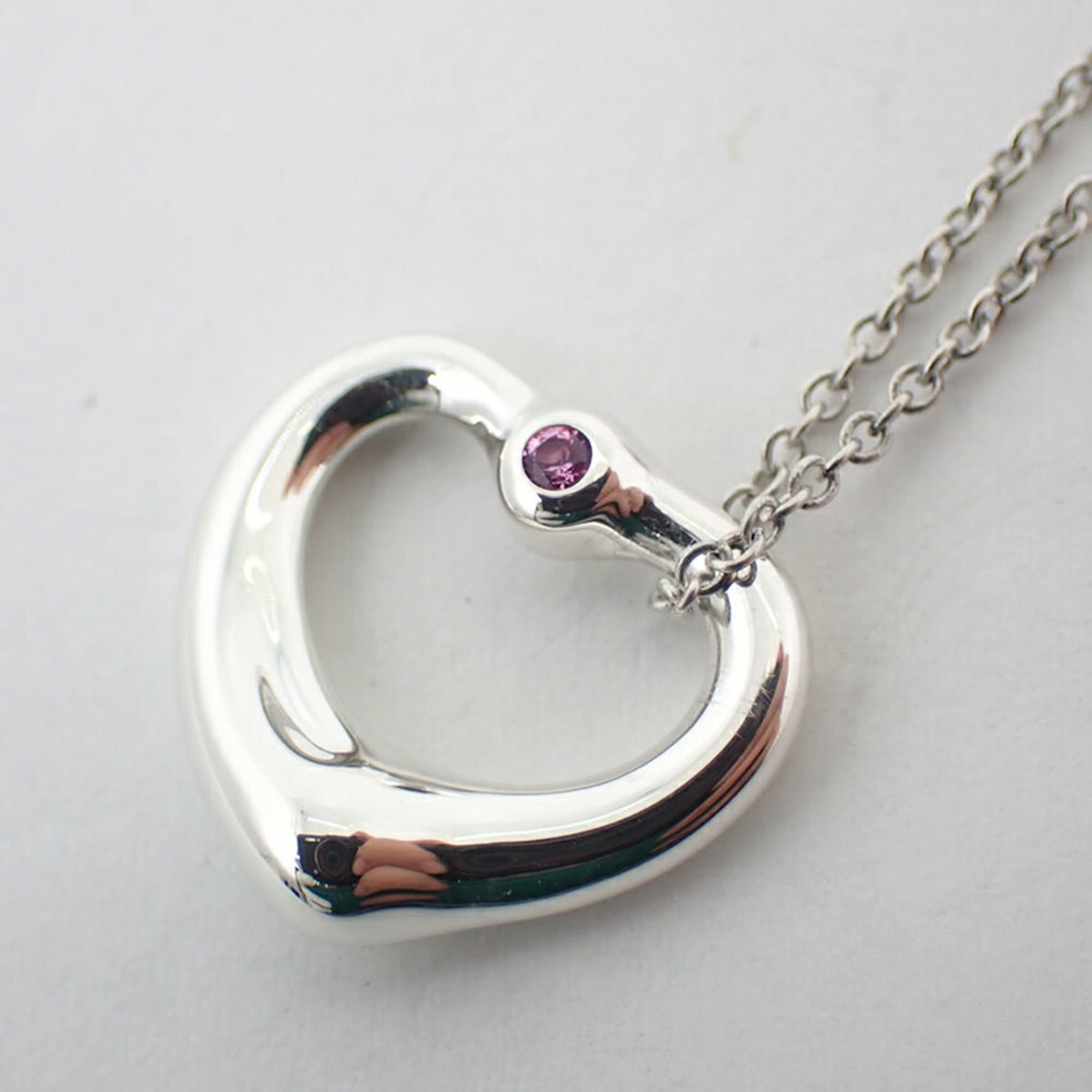 TIFFANY 925 Pink Sapphire Heart Pendant Necklace j88-10 - Photo 7