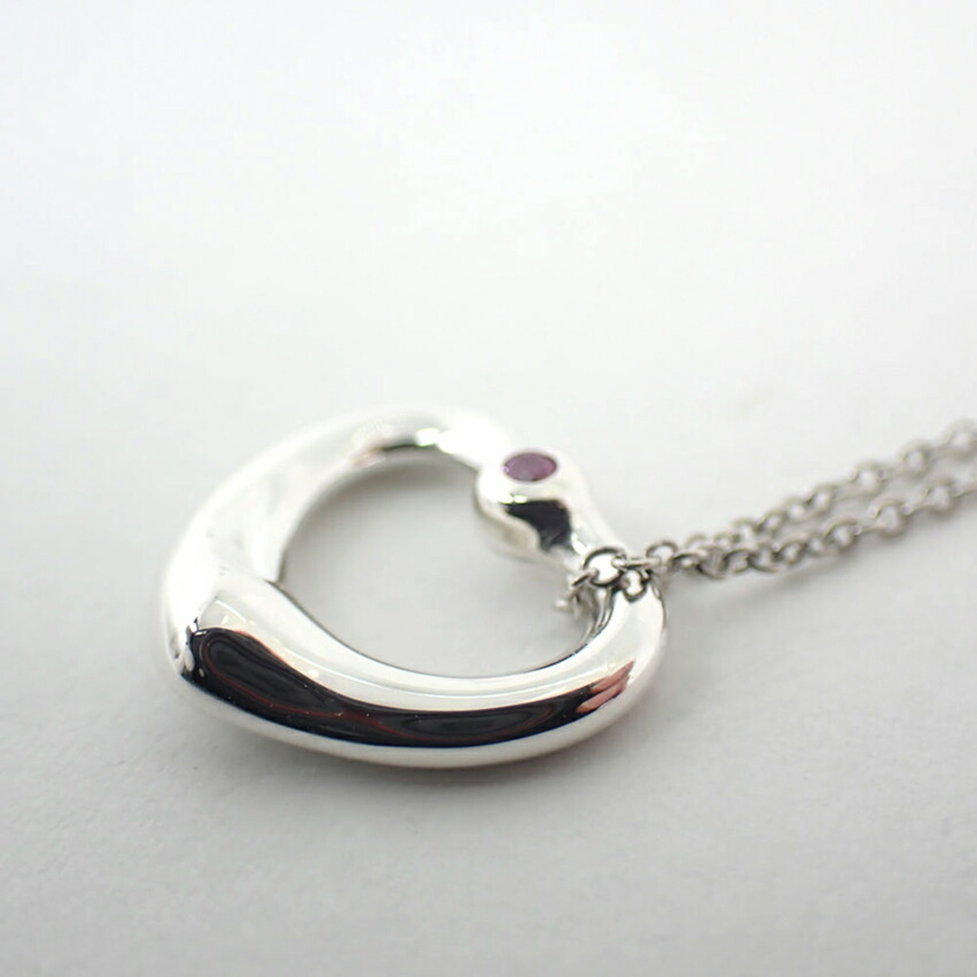 TIFFANY 925 Pink Sapphire Heart Pendant Necklace j88-10 - Photo 8