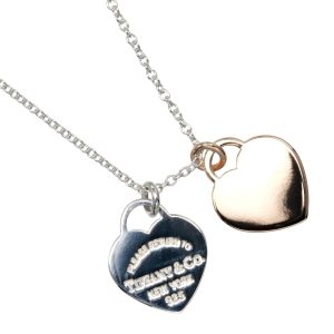Tiffany Return to Double Mini Heart Tag Necklace Silver 925 18KPG Pink Gold Approx. 3.16g - Photo 1