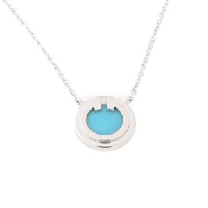 Tiffany TIFFANY&Co. T Turquoise Circle Pendant TWO Necklace Au750 K18WG White Gold L-157162 - Photo 1