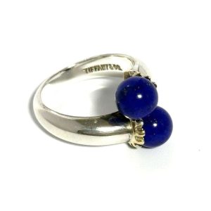 Tiffany Women’s Silver Gold Lapis Lazuli Combination Ring - Photo 1