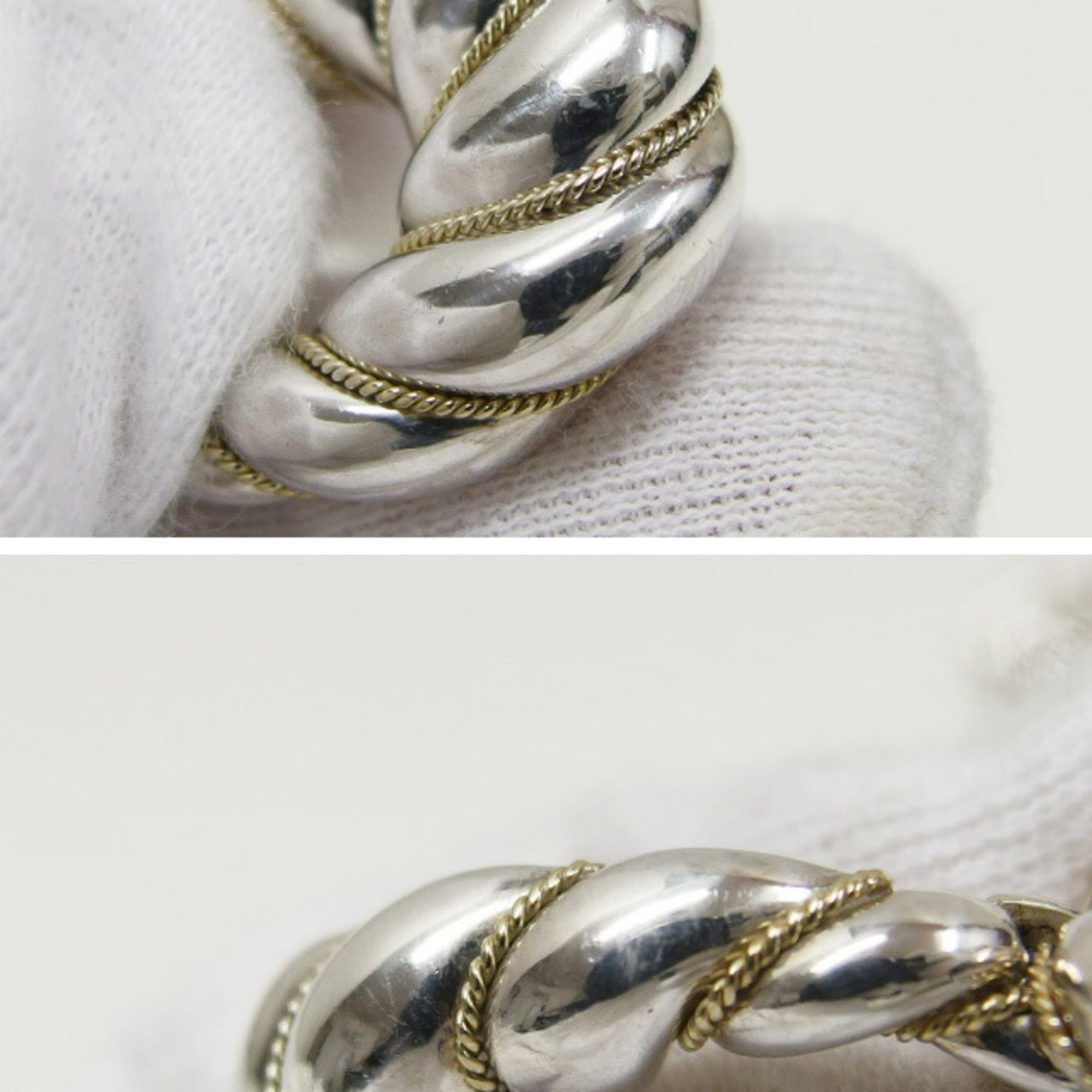 Tiffany twisted rope ring combination earrings K18YGx silver - Photo 9