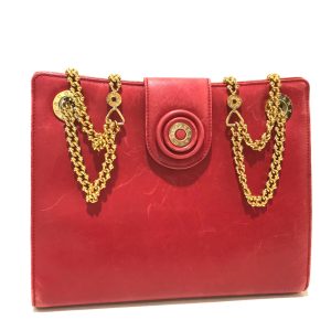 TIFFANY & Co. Vintage Tiffany Logo Bag Pochette Chain Shoulder Leather Women’s Red - Photo 1