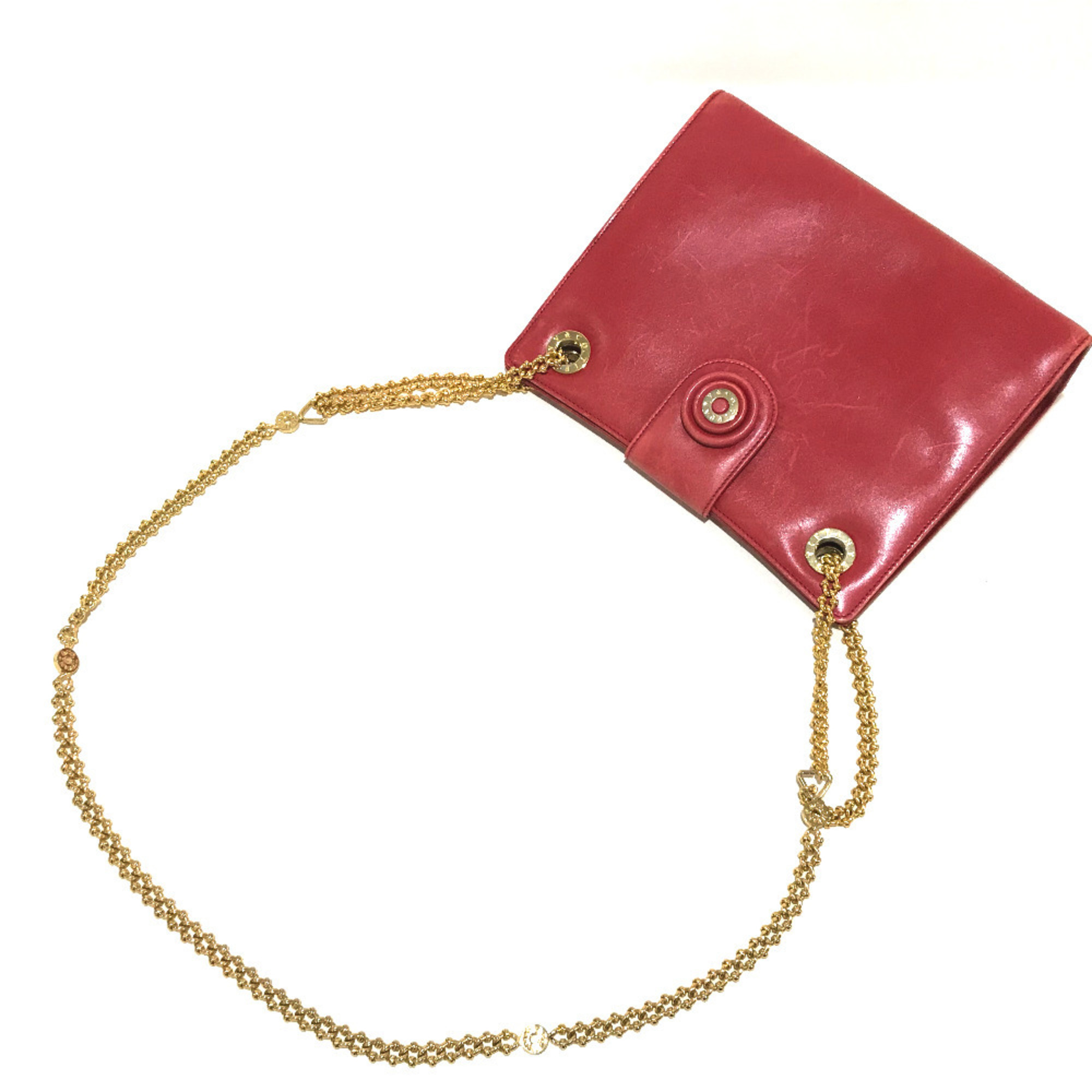 TIFFANY & Co. Vintage Tiffany Logo Bag Pochette Chain Shoulder Leather Women’s Red - Photo 7