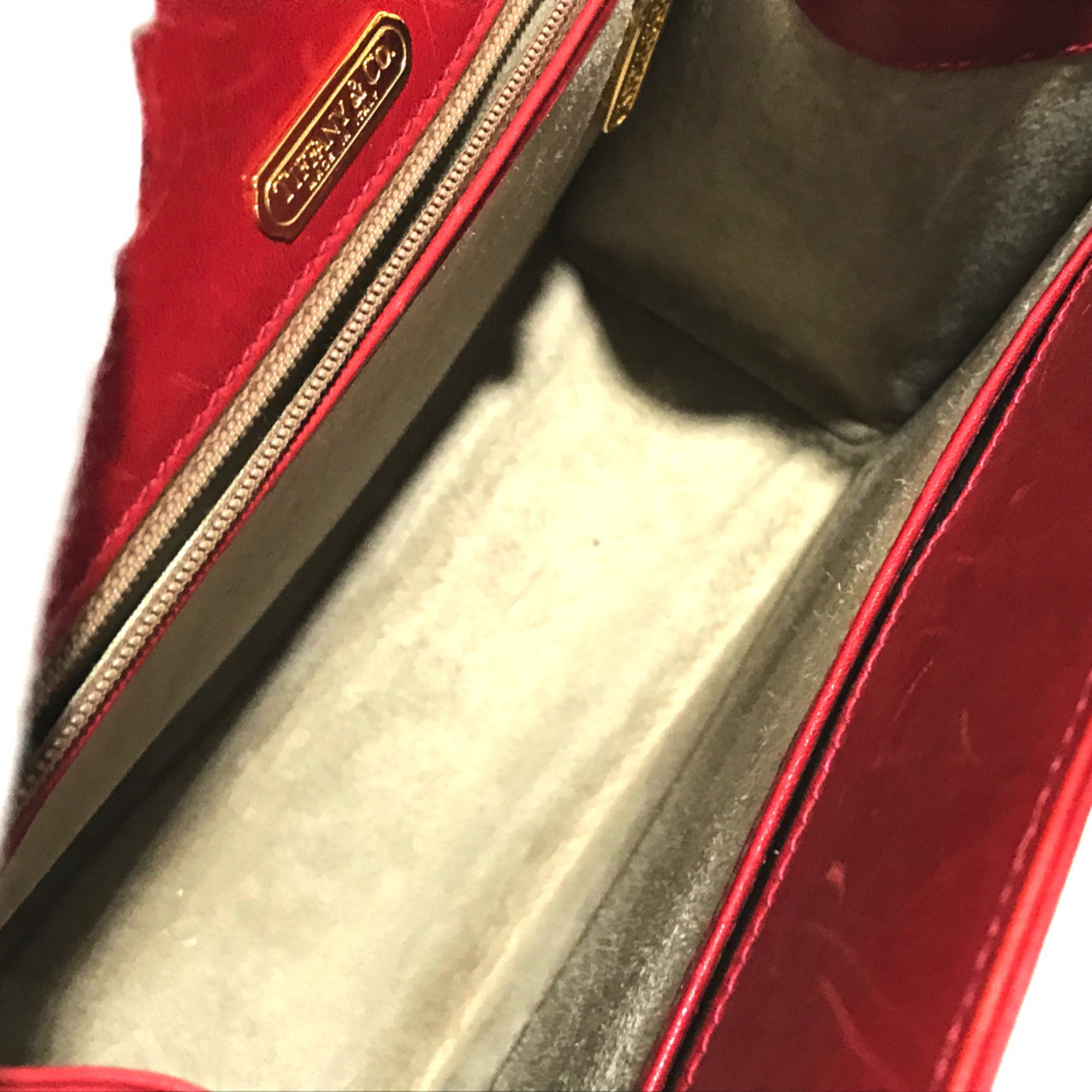 TIFFANY & Co. Vintage Tiffany Logo Bag Pochette Chain Shoulder Leather Women’s Red - Photo 8