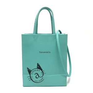 TIFFANY & Co. Tiffany Cat Street Small Shopping Tote 2-Way Bag Shoulder Handbag Leather Women’s Blue - Photo 1
