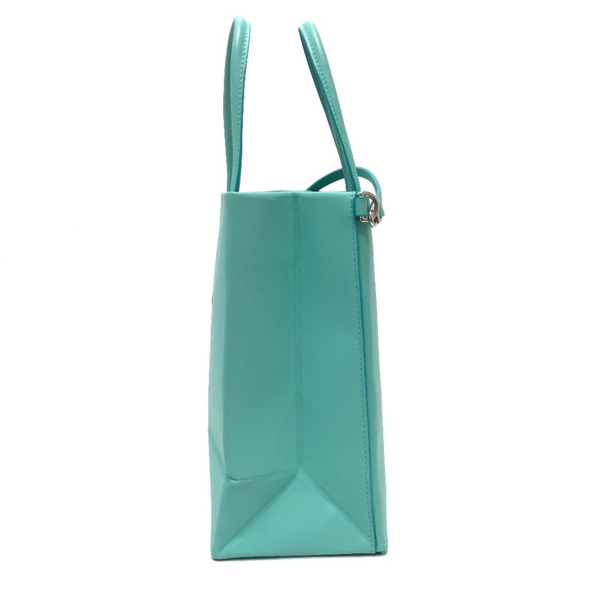 TIFFANY & Co. Tiffany Cat Street Small Shopping Tote 2-Way Bag Shoulder Handbag Leather Women’s Blue - Photo 3