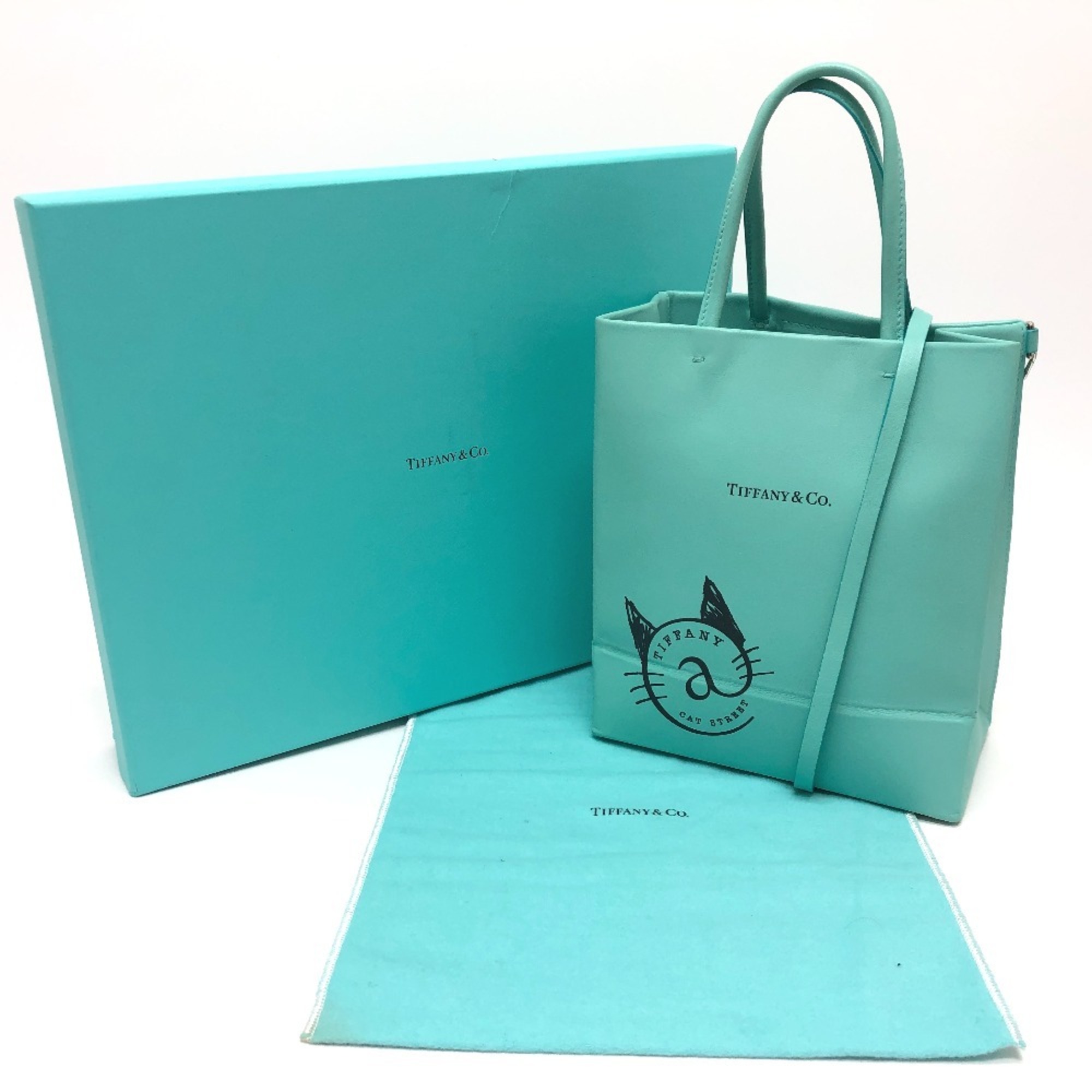 TIFFANY & Co. Tiffany Cat Street Small Shopping Tote 2-Way Bag Shoulder Handbag Leather Women’s Blue - Photo 15